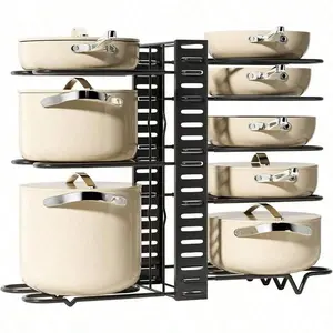 8Tier Pot Rack Organizer For Cabinet Cookware Storage For Kitchen Adjustable Pot Lid Holder And Pan Organizer Rack Set Standing