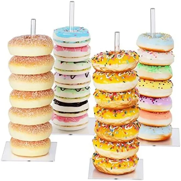 Donut Stand Acrylic 4 Pack, Clear Bagel Holder Stand, Donut Tower Stand | Donut Display Stand for Dessert Table, Doughnut Holder for Birthday, Wedding, Baby Shower, Christmas, Party