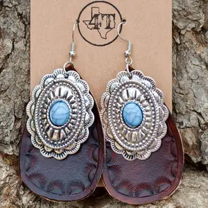 Hand Tooled Leather Teardrop Earrings with Decorative Charms