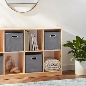 Basics Collapsible Cube Storage Bins, Space-Saving, Organizing Fabric Bins with Handles, 10.5 x 10.5 x 11 inches, Light Grey, 6-Pack