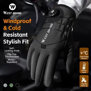 WEST BIKING Gloves. Autumn Winter Thin Fleece Self-locking Gloves, Anti Slip Windproof Flip Top Touch Screen Cycling Gloves, Riding Gloves