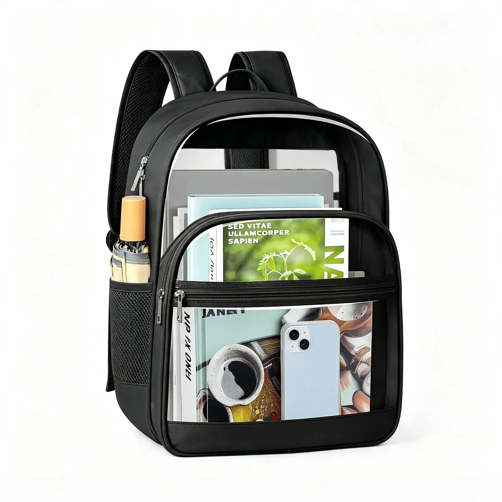 Softcarry Clear Backpack, Stadium Approved Clear Bag, Oxford Trim PVC Design with 15.6 Inch Laptop Compartment, Multi Pockets for School, College, Concerts, Sports Events and Travel