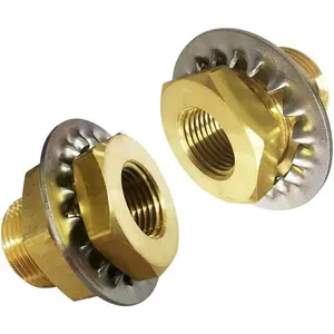 Brass 1/2" NPT Female Bulkead Coupling Bulk head Pipe Fitting Bulkhead Anchor Tank Fitting, 1-1/2" Length (Pack of 2)