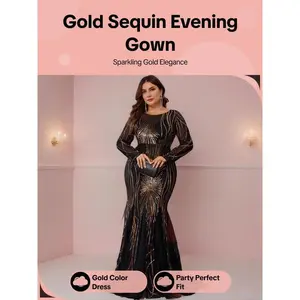 Plus Size Long Sleeve Sequin Patchwork Dress, Elegant Women's Evening Gown for Parties & Special Occasions, Slim-Fit Style Can be used with raincoat