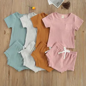Ma&Baby Newborn Baby Boy Girl Summer Clothes Ribbed Sleeveless Bodysuits Rompers Tops+Shorts Pants 2PCS Outfits Set Toddler Clothes