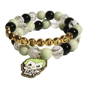 Sowell Creations Hello Beetlejuice Kitty Halloween Bracelet Set - Glow in the Dark tiktok shop cute bracelets handmade jewelry