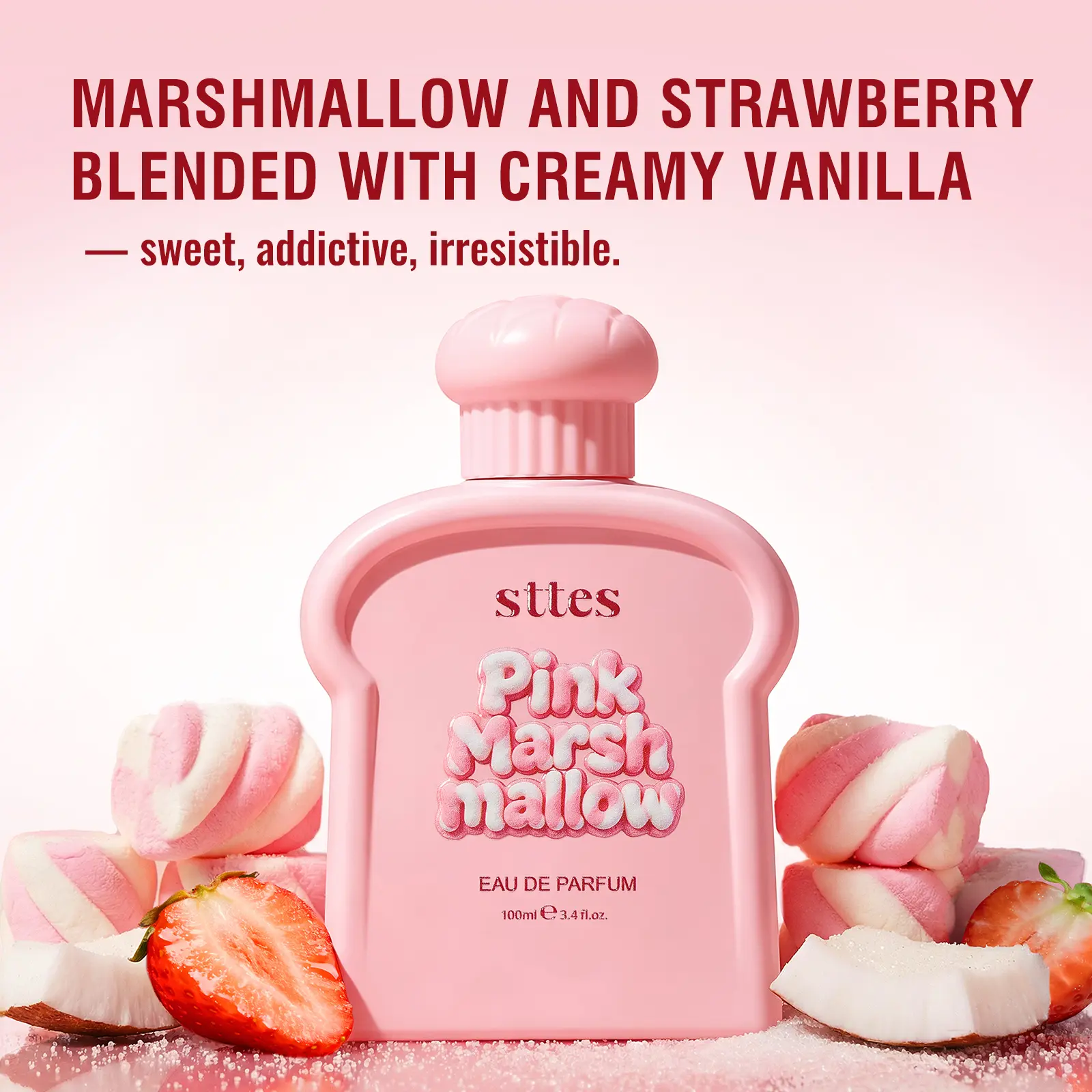 Sttes Marshmallow Perfume Eau de Parfum, Long Lasting Women's Perfume with Sweet Marshmallow Strawberry Whipped Cream Sugar & Vanilla Scent, Gourmand Fragrance Gift for Women, 100ml / 3.4 Fl Oz