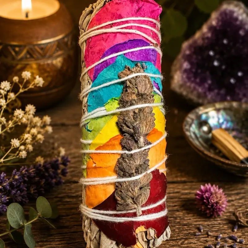 7 Chakra White Sage Smudge Stick 4 Inch – Energy Cleansing, Spiritual Protection & Meditation