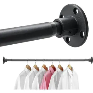 Closet Rods 28-92 inch Adjustable Size Screw Fixing Connection for Closet Wardrobes Laundry RV Black