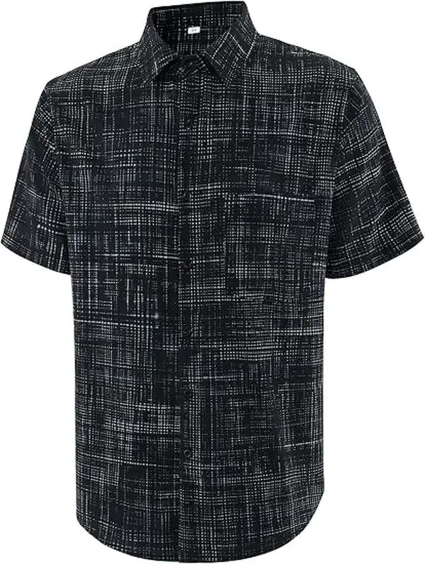 APTRO Men's Regular Fit Short Sleeve Geometric Button Front Dress Shirt - Soft Polyester Elastane Fabric, Pocket, Business & Evening Wardrobe Staple, Fitted
