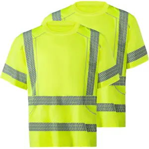 ProtectX 2-Pack High Visibility Short Sleeve Shirt Elastic Reflective Tape Safety T-Shirt Type R Class 3 reflective safety Apparel Construction Gear