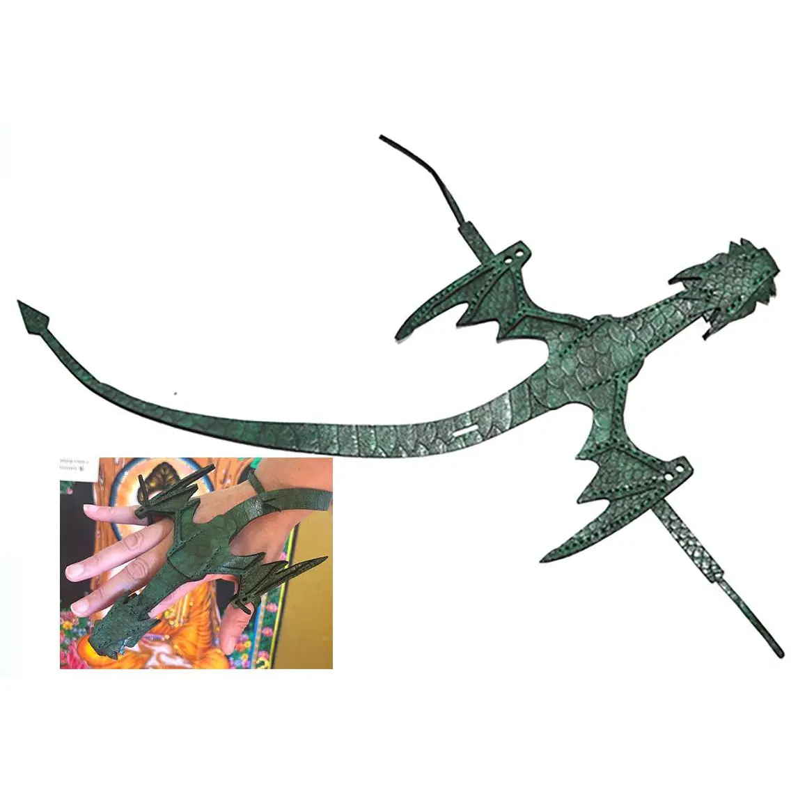 Green Dragon Finger Puppet Figurine - Nature-Inspired Wood Hand Toy with Light Tail, Home Decor Statue for Shelf Display, Nature-Themed Gift for Dragon Lovers