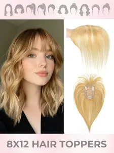 Women's Hair Extensions 8x12 Real Human Hair Remy Hair Pieces Suitable for Thin Scalp Women Lightweight Clip-In Hair Extensions with Bangs