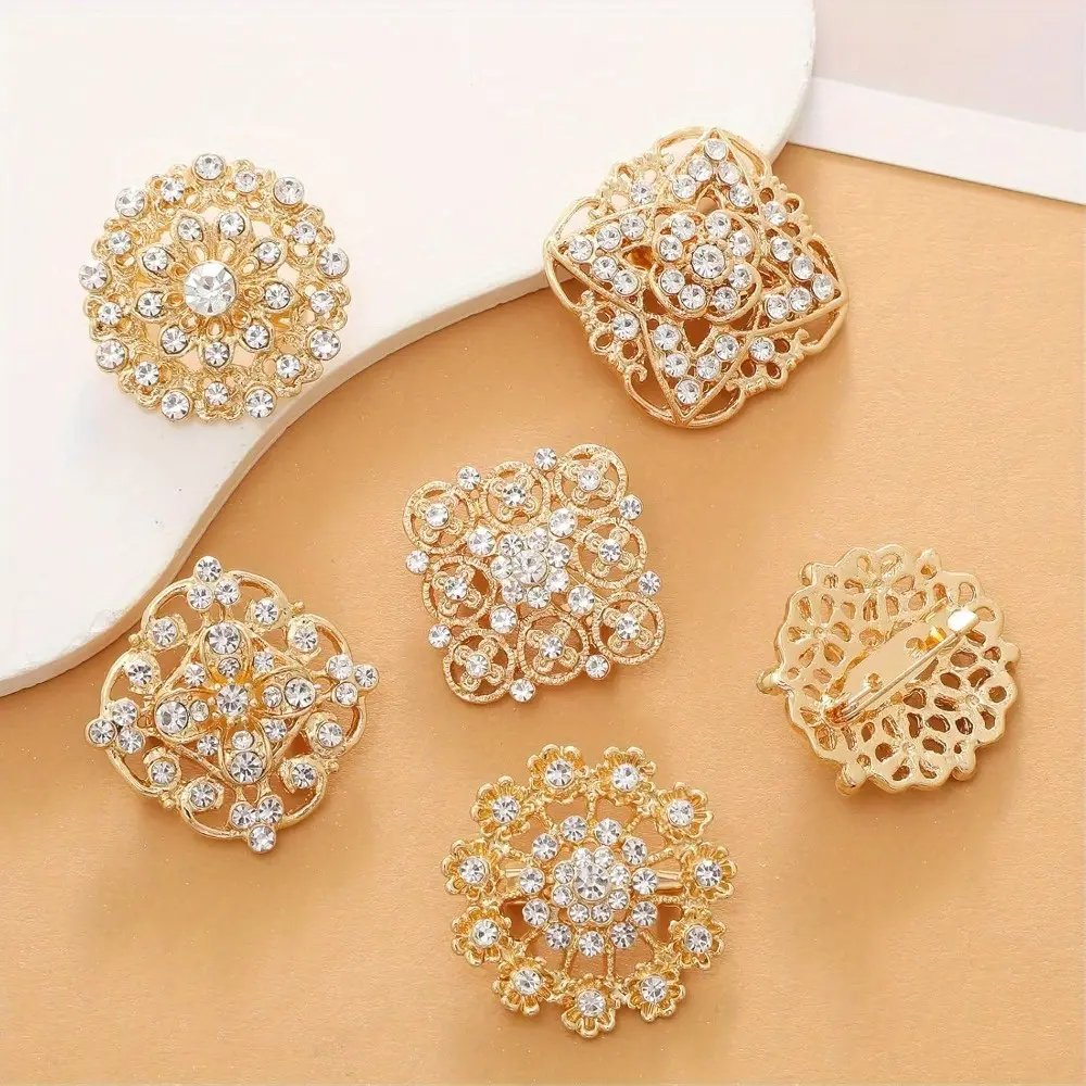 Set Of 12 Rhinestone Bulk Flower Brooch Pins for Crafts, Wedding Bouquet Brooches for Women Fashion,Card Mounted Small Breastpin, Inlaid with Rhinestone Human Alloy Breastpin