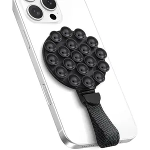 Household daily necessities MagSuction Grip Magnetic Phone Grip Holder for MagSafe, Silicone Suction Phone Mount, Adjustable Kickstand with Finger Loop, Compatible with iPhone 17/16/15/14/13/12 Series (Black)