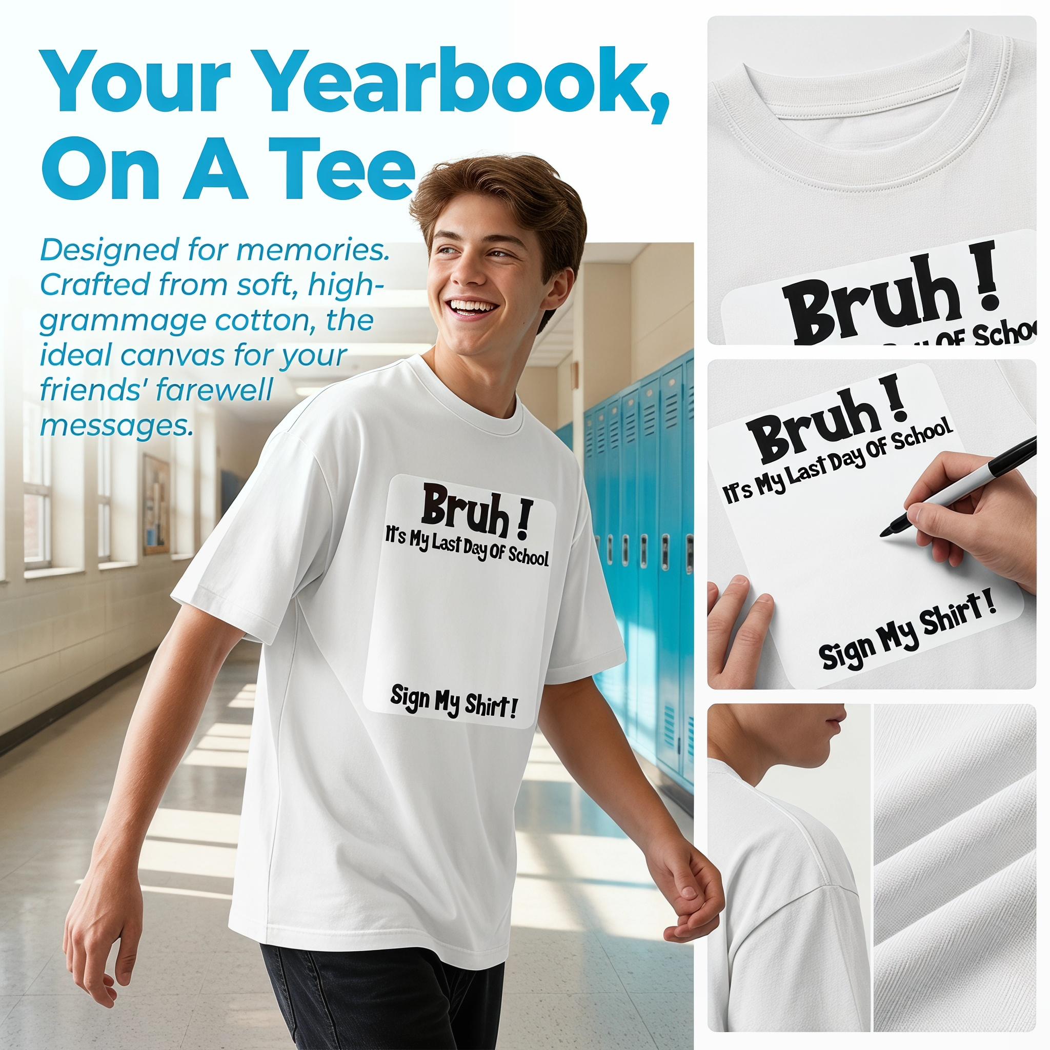 “Bruh It'S My Last Day of School Sign My T-Shirt” Funny Graduation T‑Shirt, Breathable, Comfortable Short Sleeve Tees Perfect for Boys Shirts Boy Girl Best Gift, Graduation Commemorative Tee