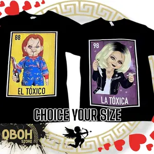 San Valentine's day Chucky Tóxico/  Tiff Tóxica tees. 100 % Cotton Material Black color Short Sleeve. Streetwear Menswear Tshirt Shortsleeve Crewneck