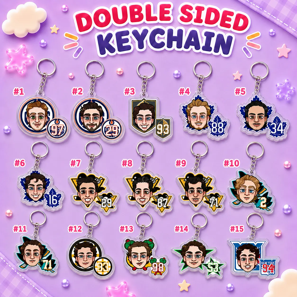 Double Sided Acrylic Hockey Inspired Keychain Collection, Cute Chibi Sports Characters, Two-Sided Key Ring, Backpack Charm, Gift for Hockey Lovers