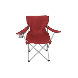 Basic Quad Folding Camp Chair with Cup Holder, Red, Adult