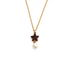 Celestial 5 Point Star Garnet and Pearl Necklace
