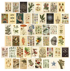 50PCS Vintage Wall Collage Kit Aesthetic Pictures Posters Cottagecore Room Decor for Bedroom Aesthetic Cute Dorm Photo Collage for Teen Girls Botanical Wall Art