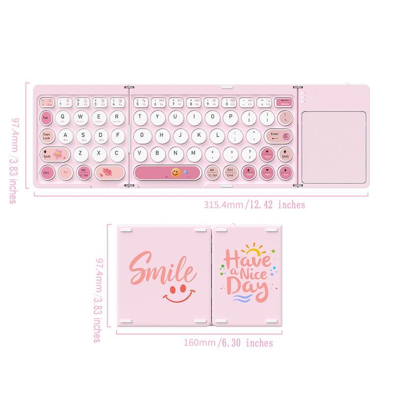 MOFii Pink Smile Keyboard, Bluetooth Connectivity, Rechargeable & Foldable, with Touchpad, Compact & Portable, Compatible with Windows, Android, iOS & Mac OS, US QWERTY Layout