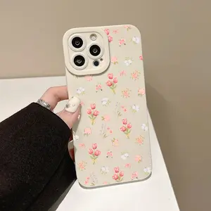 Fully Enclosed Shockproof 2025 New Silicone Pink Flower Pattern Phone Case for Iphone 16 15 14 13 12 11 Plus Pro Max XS XR Mini 7 8 SE2 SE3 TB1