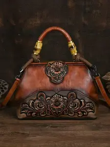 Women's Crossbody Shoulder Bag, New Embossed Soft Leather, Vintage Ethnic Style, Large Capacity, Adjustable Strap, All Seasons, Stylish Versatile Bag