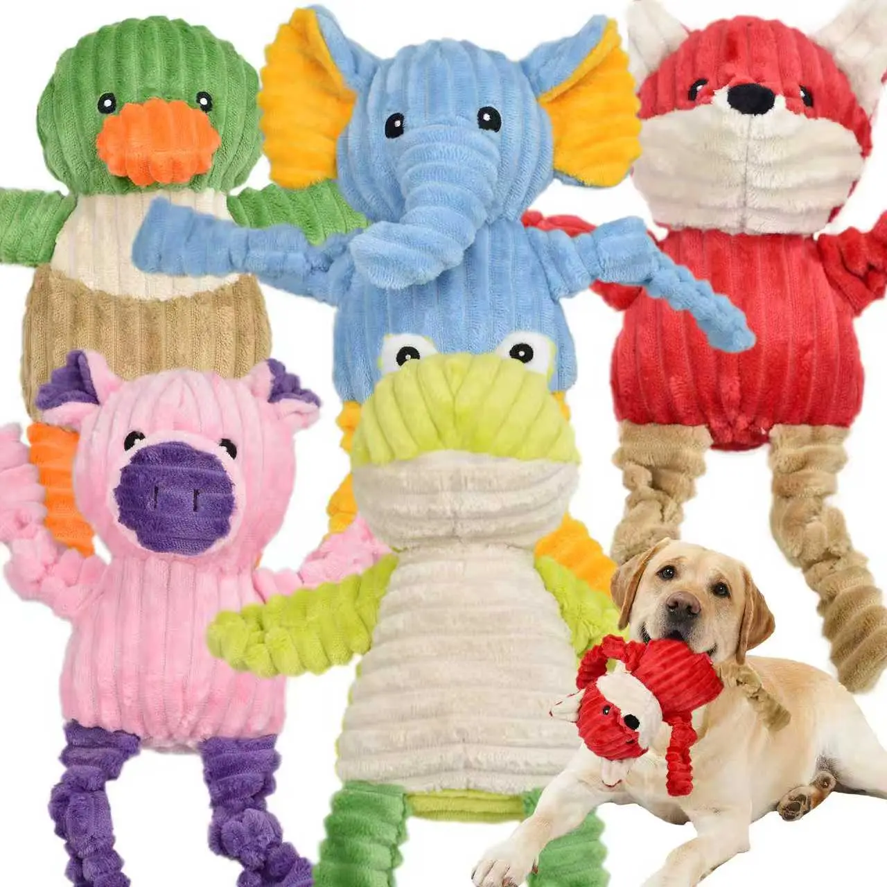 LECHONG 5 Pack Soft Plush Comfort Dog Toys Stuffed Squeaky Assortment Plush Animal Toys for Small Medium Large Dogs Interactive Not for Aggressive Chewers