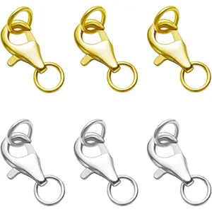 6pcs Lobster Claw Clasps with Closed Jump Rings, Necklace Closures for Jewelry Making (Golden silvery/13mm)