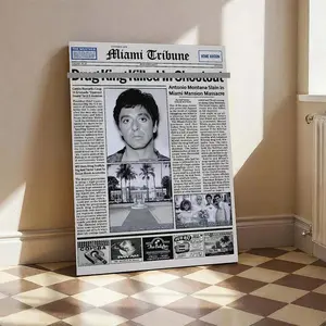 Scarface Tony Montana Newspaper Front Page Canvas Wall Art - Al Pacino Movie Poster for Living Room, Bedroom & Home Theater Decor - Perfect Cinephile Collectible Gift