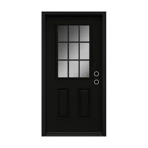 36 x 80 Fiberglass Entry Door with Brickmould, 6-9/16 in. Vinyl Frame,9 Lite Frosted Glass - Front Door for Home's Front Entrance, Left Hand Inswing, Black Wooden Grain Knock-Down Door