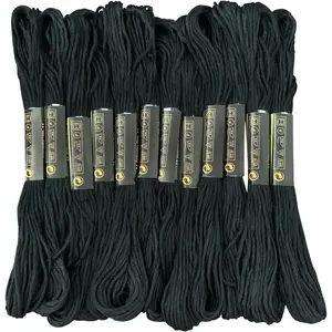 12 Skeins Embroidery Floss Black Color, Friendship Bracelet String Cross Stitch Embroidery Thread Floss Bracelet Making Yarn, Craft Floss(Black)