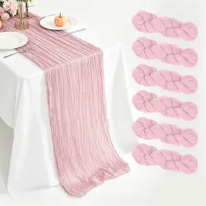 6 Pack Dusty Pink Cheesecloth Table Runner, 2 Sizes 30x120 Inch & 21x120 Inch Boho Sheer Rustic Table Decor for Easter Spring, Wedding, Baby Shower & Holiday Party