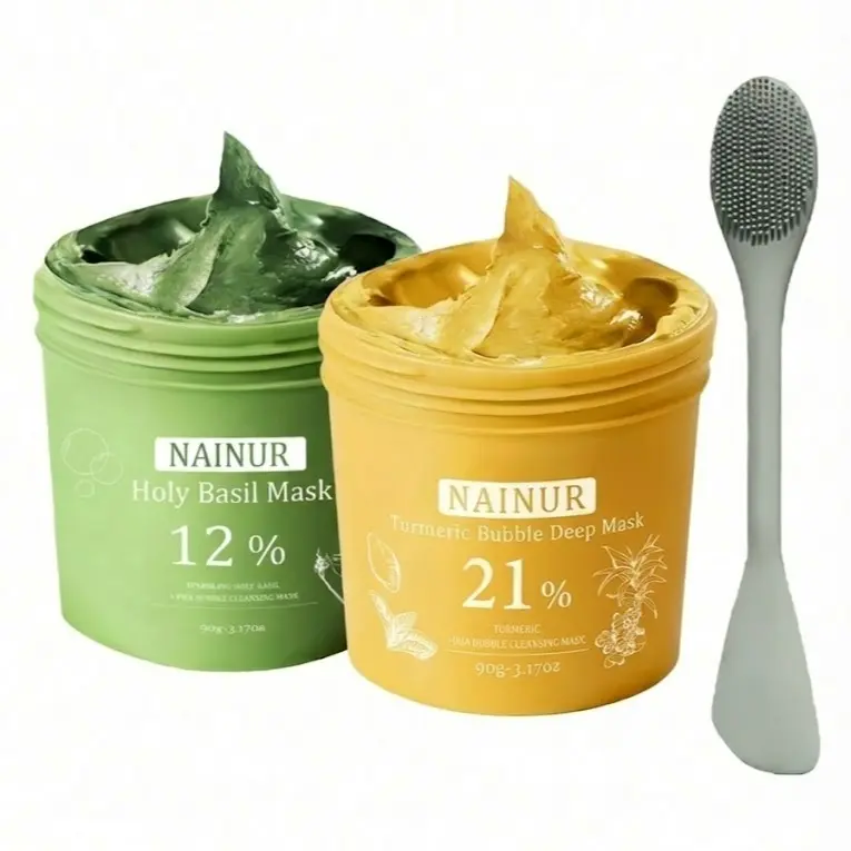 [Nainur] Holy Basil Bubble Deep Mask - Vegan Clay-to-Bubble Wash-Off for Pore Cleansing & Blackhead Removal, Moisturizing & Hydrating for All Skin Types, 90g / 3.17 oz