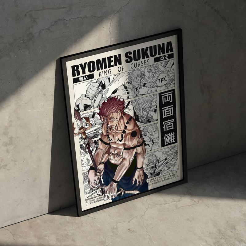 Sukuna Jujutsu Kaisen Anime Poster Art, JJK Ryomen Sukuna Manga Poster Wall Decor, Christmas Gift for Anime Fan Retro Minimalist Aesthetic