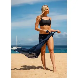 CALYPSA Sarong in Black with Floral Patterns and Blue Accents