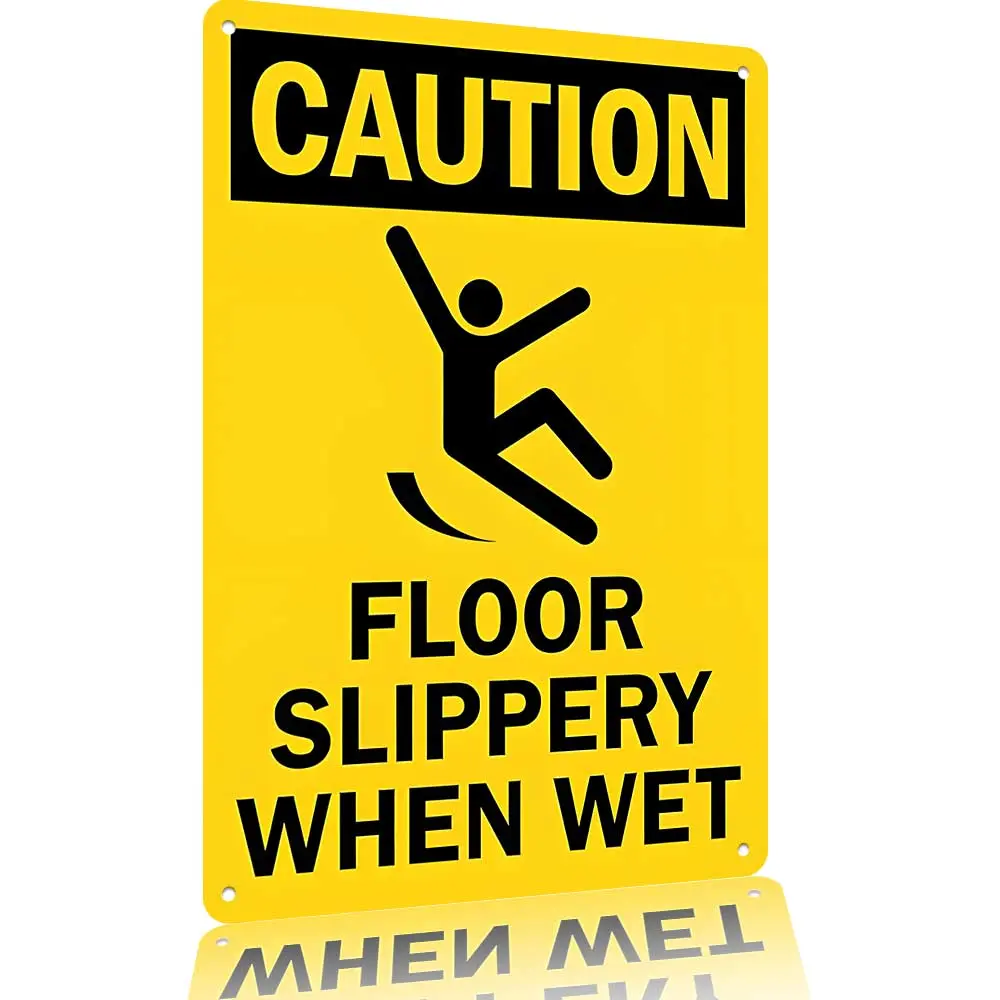 Safety Caution Metal Sign 12x8 In – "Floor Slippery When Wet" Rustproof Aluminum Wall Art for Restaurants, Bathrooms & Workplaces