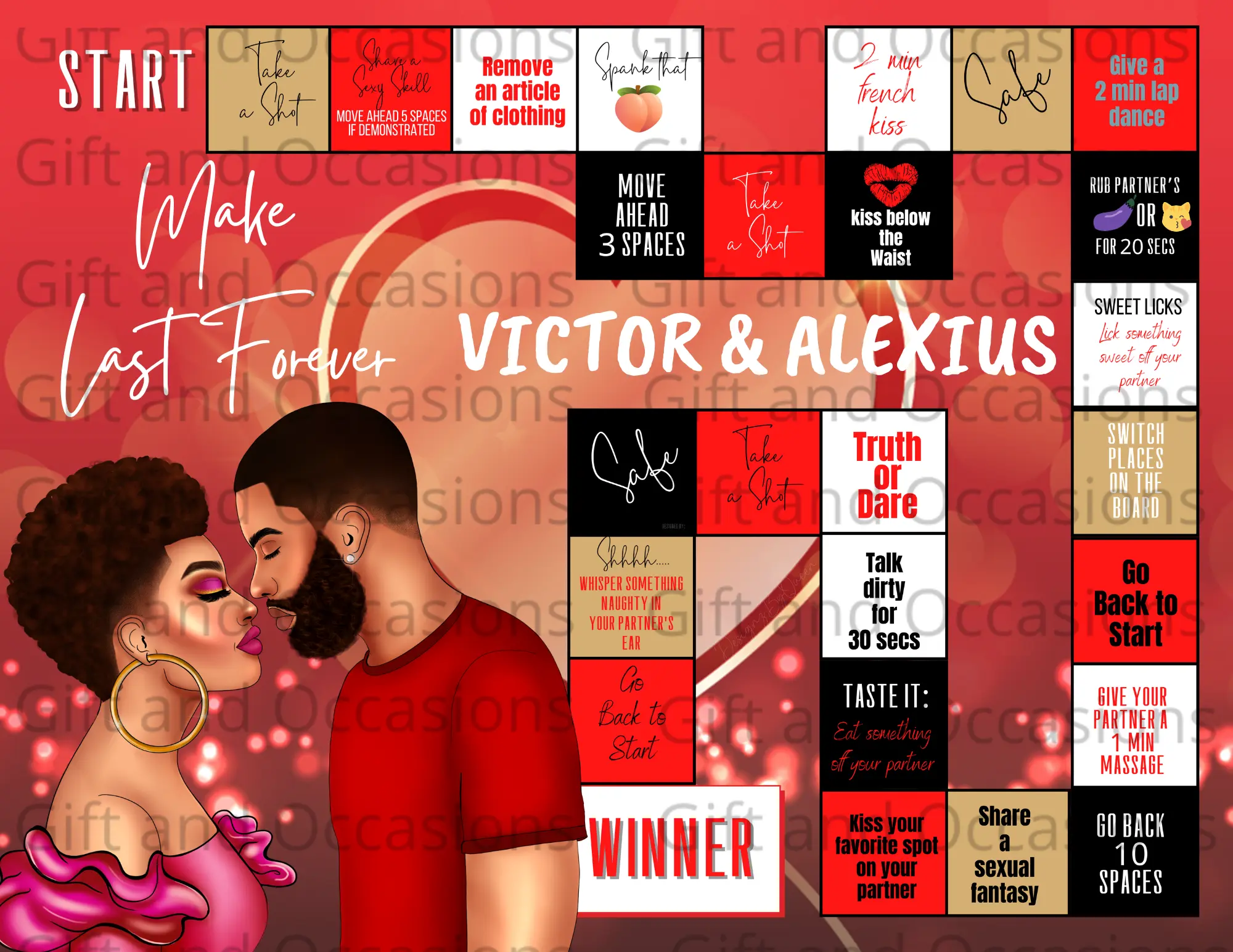 Valentine Black Couple Date Night Game Board
