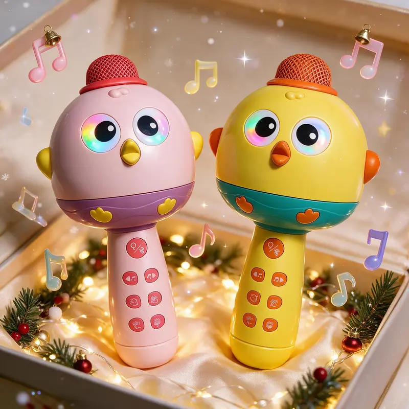 Kids handheld karaoke toy, children's microphone, wireless Bluetooth, Type-C charging. Funny voice changer effect, built-in music & sound effects. Works as both Bluetooth speaker and microphone toy. Helps boost kids' confidence.