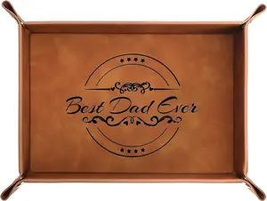 Best Dad Ever Gifts PU Leather Valet Tray, Key Tray Gifts for Dad Who Wants Nothing, Unique Dad Gifts from Daughter Son, Small
