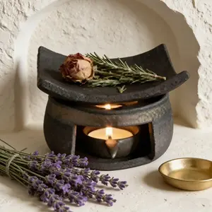 Rustic Solid Stone Texture Incense Burner, Dark Handmade Coarse Ceramic Diffuser, Home Bedroom Essential Oil Warmer, Calming Healing Atmosphere