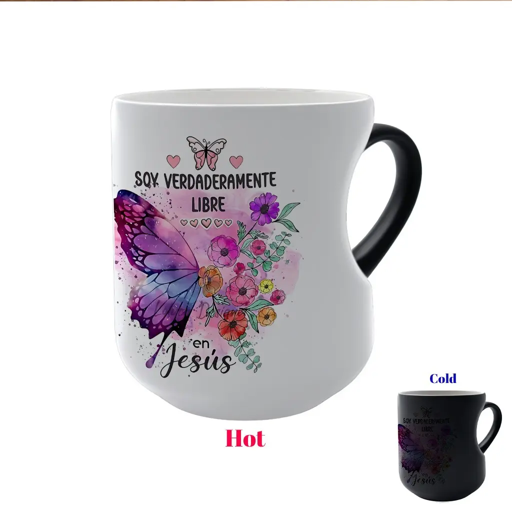 Color Changing Coffee Mug, Heart Handle, Thermosensitive Ceramic, 11oz/330ML, Butterfly & Flowers Design, Floral Mug, Perfect for Gifts, Funny Mugs, Coffee Drink Cup, Drinkware, Novelty Coffee Mugs