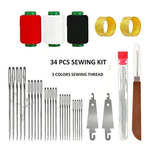 Portable 34-piece hand sewing kit with large-eye needles and threads for mending & DIY. Ideal for beginners and experienced users, and a practical gift for the elderly.