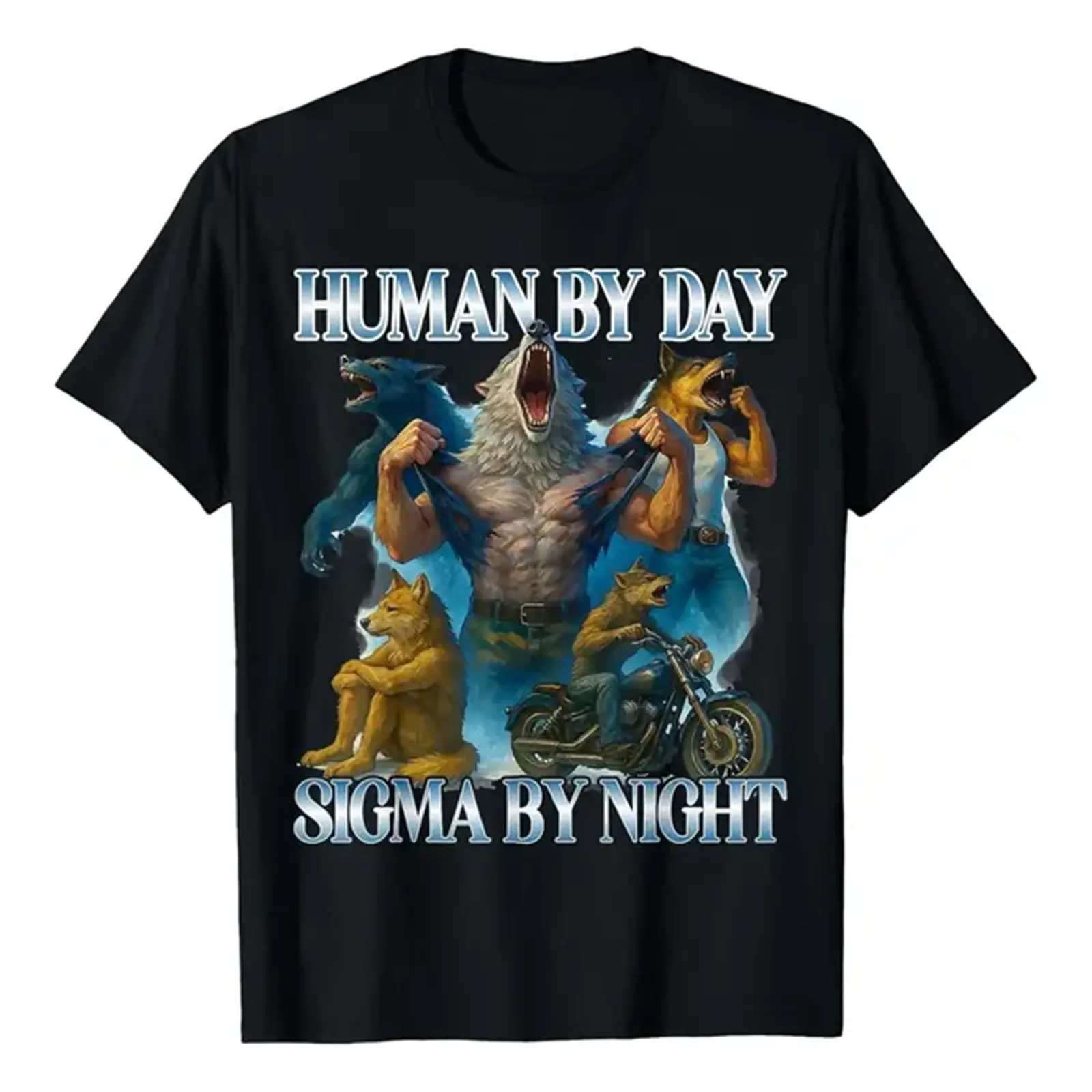 Human By Day Sigma By Night Sigma Wolf Graphic Tee,Premium Soft Cotton Unisex Crew Neck Casual Outdoor Birthday Gift Short Sleeve T-Shirt
