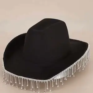 The Classic Fedora Hat with Sparkling Silver Tassels - Black Cowboy Style Accessory