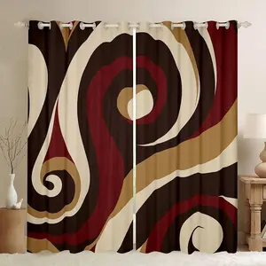 Abstract Swirl Stripes Window Curtain,Brown Red Beige Geometric Circle Curtains for Kids Boys Girls Women Room Decor,Rustic Vintage Window Treatment Curtain Soft Window Drapes,2 Panels