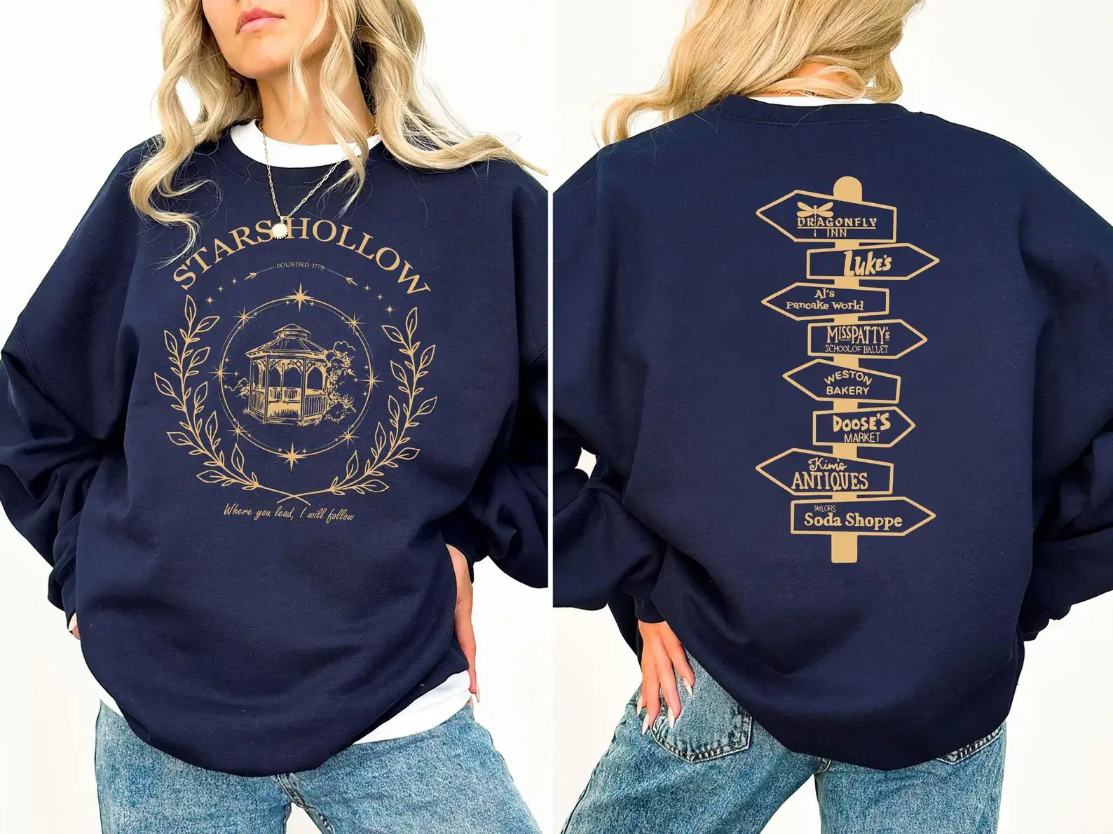 Autumn Stars Hallow Lukes Sweatshirt, Stars Hollow Where You Lead I Will Follow Shirt, Book Lover Sweatshirt, Autumn Sweatshirt