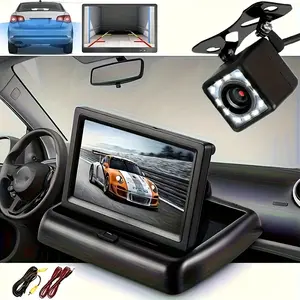10.92cm Ultra-Clear HD Folding Car Rearview Display Backup Camera Monitor Universal Kit Featuring a Wide Angle View - 12V Powered LCD Screen for Displaying Reversing And Parking for Suvs, Pickups, Campers, Tractors, Vans, Lorries, Rvs, Etc