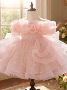Children's dress sequin dress stylish children's clothing baby girl infant dress wedding dress puff dress, Floral Dress, Bombshell Baby Dress